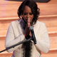 Maya Rockeymoore Cummings pauses while speaking during funeral services for her husband, U.S. Rep. Elijah Cummings (D-Md.) at Baltimore’s New Psalmist Baptist Church, Oct. 25, 2019. She says she is seriously considering running for his seat.